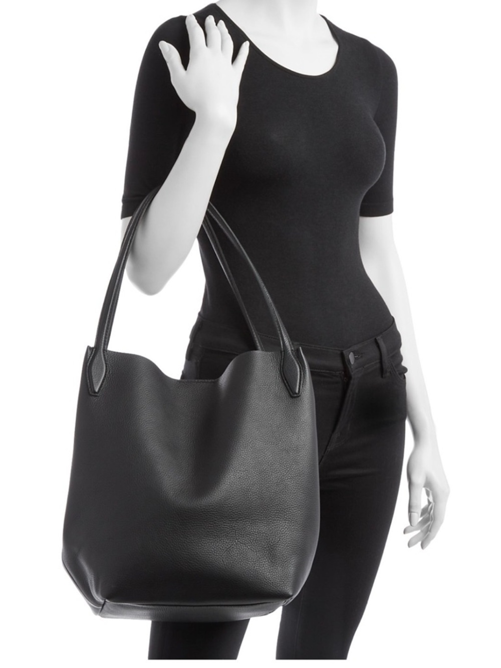 NWT Madewell Black Pebbled Leather Shopper Tote
